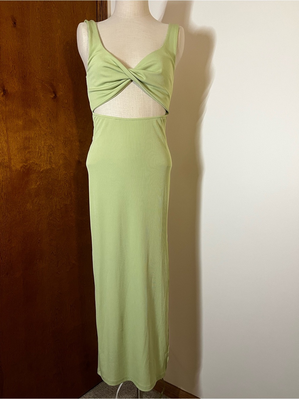 New York & Company Light Lime Twist Cutout Maxi Dress